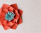 As sold in ANTHROPOLGIE - Paper dahlia gift topper/table decor/place card setting in persimmon, gift topper, holiday favor