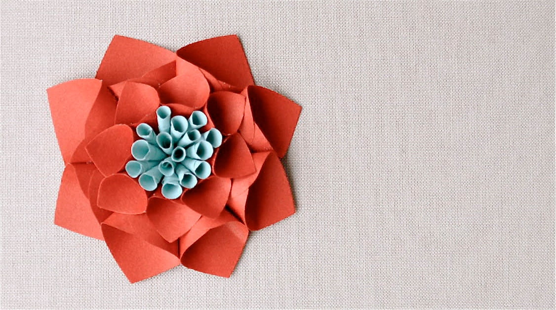 As sold in ANTHROPOLGIE - Paper dahlia gift topper/table decor/place card setting in persimmon, gift topper, holiday favor
