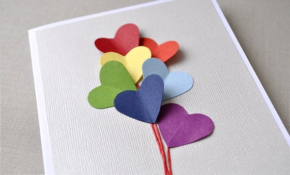 Love is in the air, rainbow heart balloon, blank card. Valentines, anniversary, love, birthday.