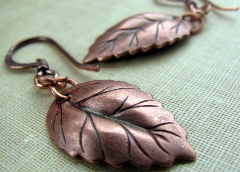 Earrings - Copper Birch Leaf with Rosy Finish