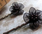 Sheer Black Blossom Bobby Pins Hair Accessories