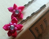 Hot Pink Ribbon Starflower Bobby Pins