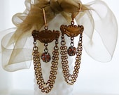 Chain Earrings, Caramel Disco Ball, Brass Chandelier Earrings