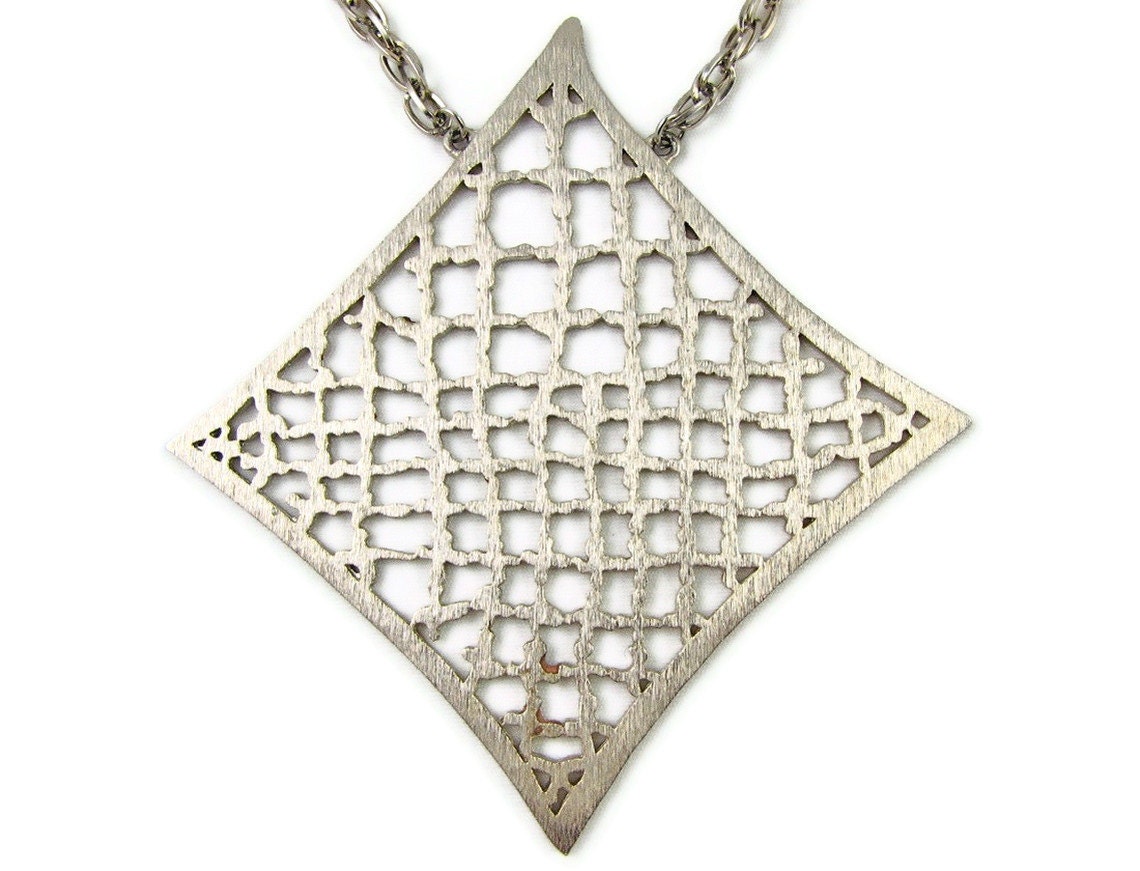 Wearable Sculpture - Vintage Modernist Necklace, Large Abstract Geometric Grid Breastplate, Dramatic Oversize Runway Statement Piece