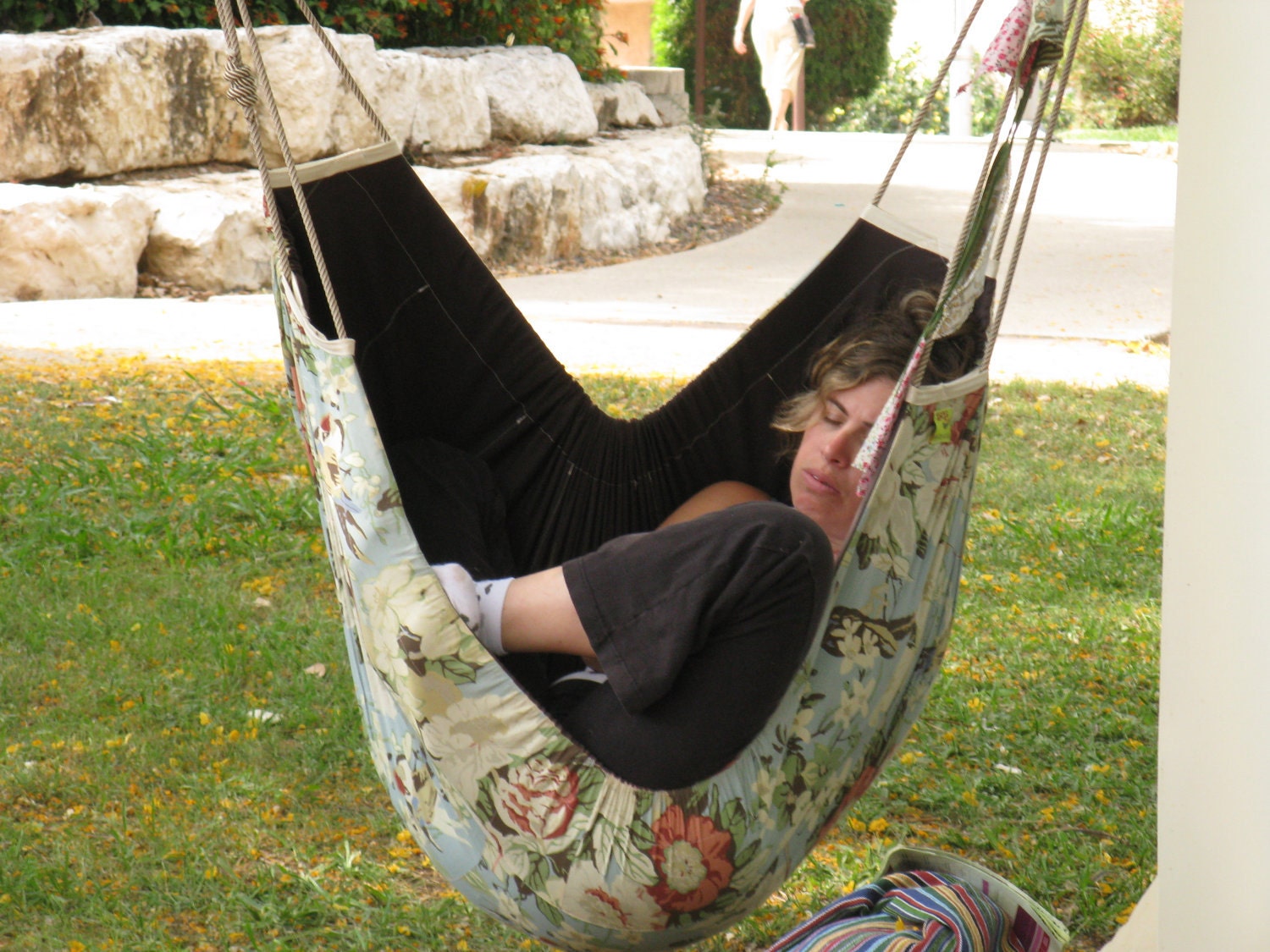 Baby hammock, cradle, swing, crib - for babies and children to use indoors or outdoors. peach with red.