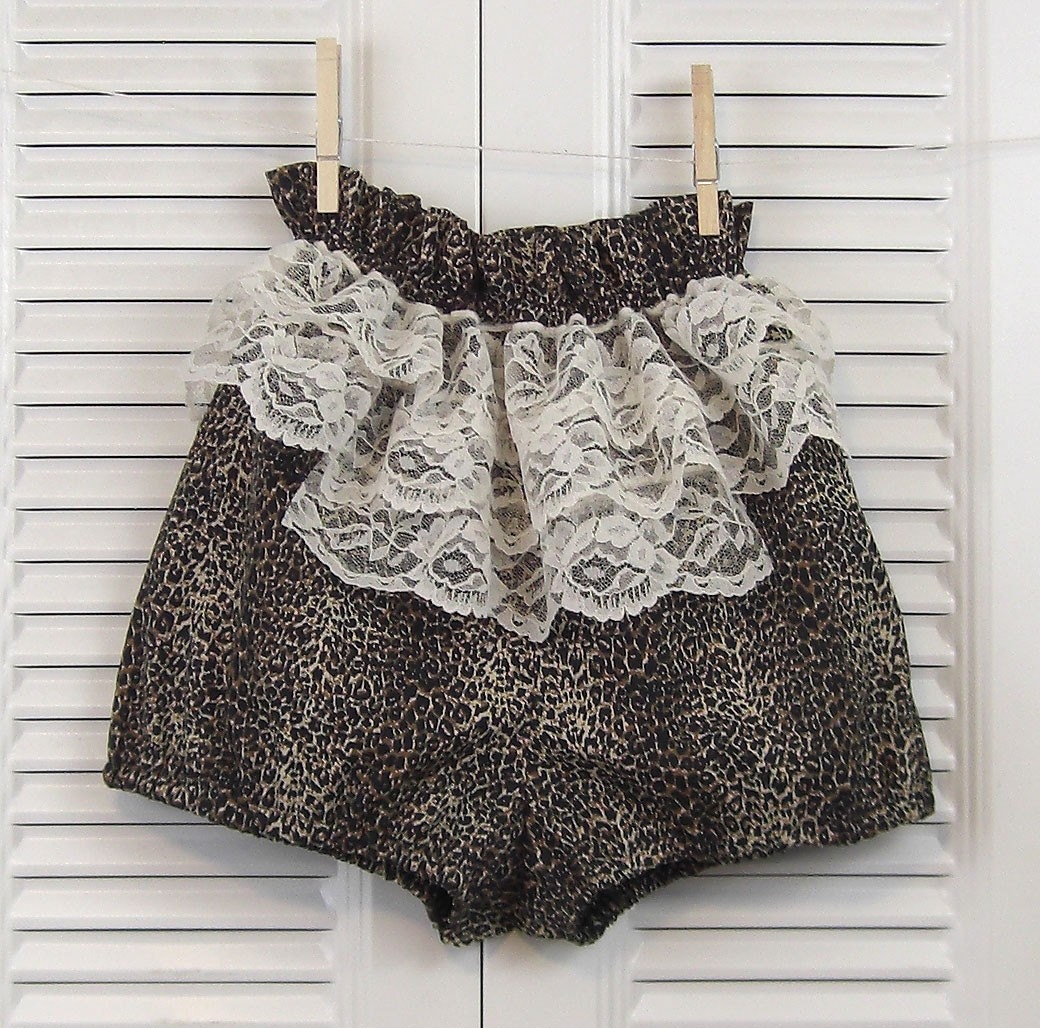Bloomer Style Shorts Leopard and Lace Cotton Small