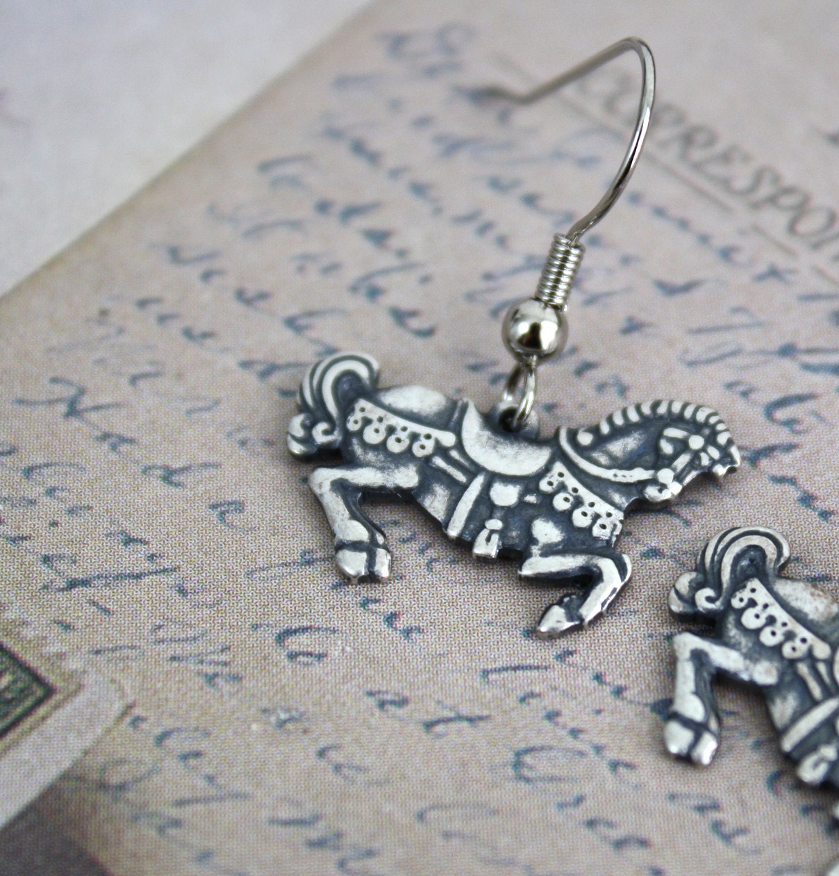 Carousel Horse Earrings Antique Silver Plated 30% OFF SALE