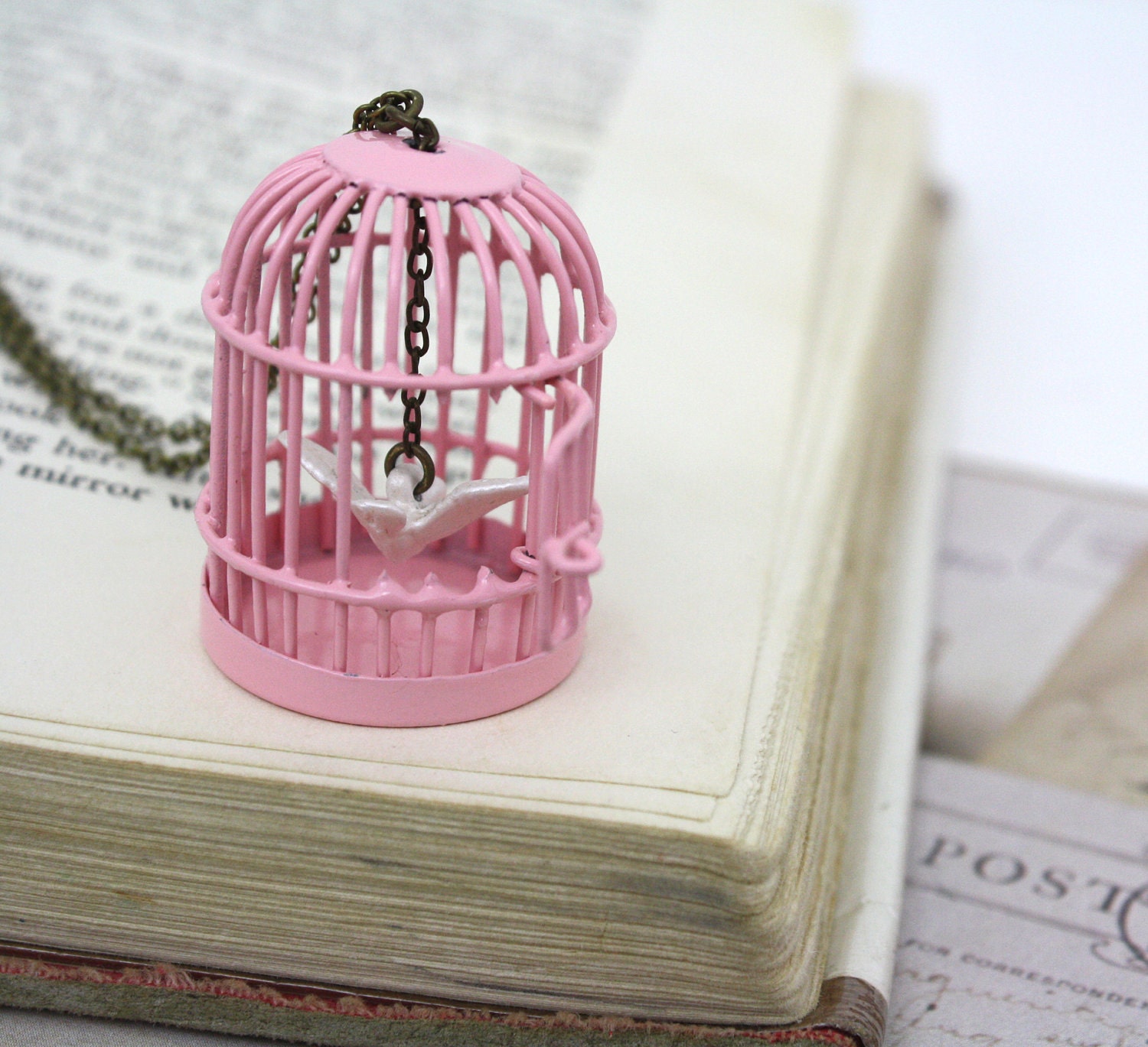 Birdcage Necklace Pink / Bridal / Wedding/ Valentine's Day 30% OFF SALE