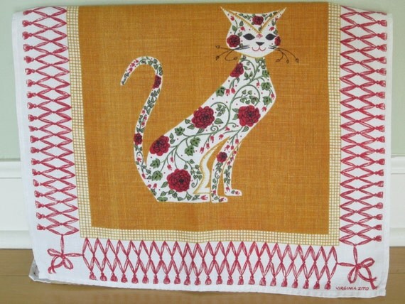 SOLD/RESERVED for JJ Pretty Kitty Vintage Towel Virginia Zito