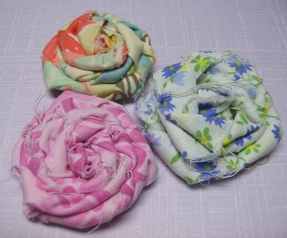 Fabric Flowers PDF Pattern no. 3 ... Rolled Frayed Flowers ... Easy DIY project