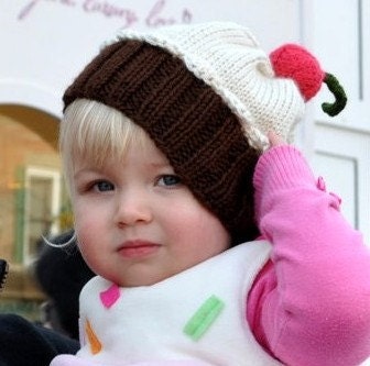 Knitting Pattern Cupcake Hat PDF INSTANT DOWNLOAD Cherry on Top diy Preemie Toddler Child Kids Adult sizes