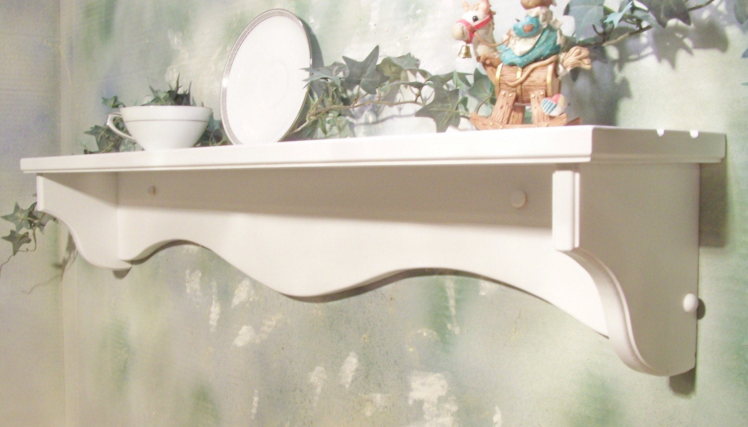White 36 inch solid wood wall shelf with plate grooves