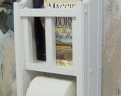 White toilet paper holder and magazine literature paper back rack one roll