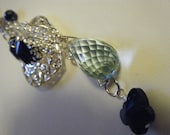 Filigree Puff Heart with Aqua and Black Purse Charm