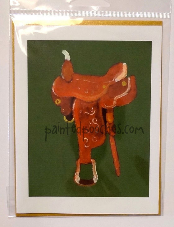 Western Saddle/Boots/Quarter Horse Greeting Cards  - Set of 5 - From Original Artwork Note Cards