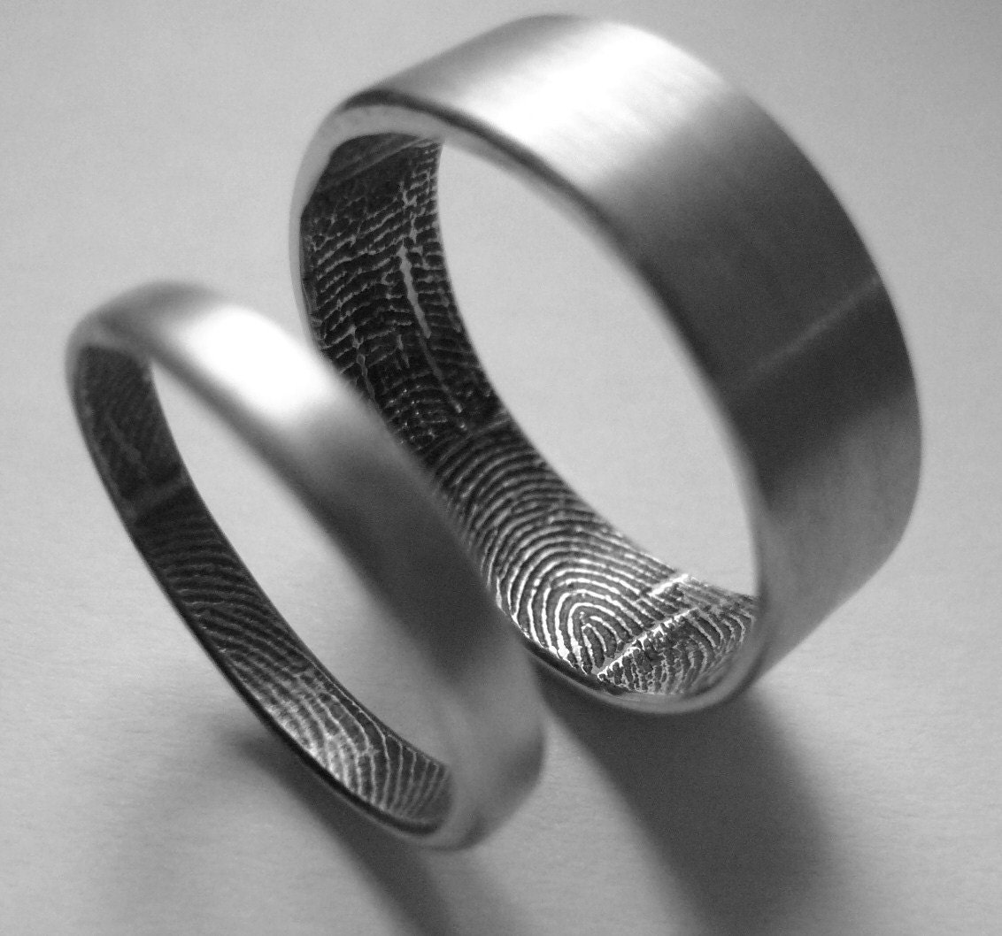 Custom fingerprint wedding bands in sterling silver (set of two)