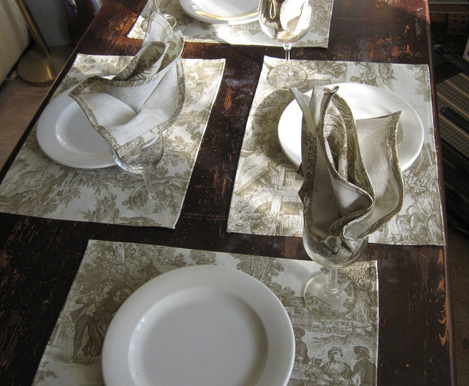 Laura Ashley Toile Placemats and Napkins in Brown
