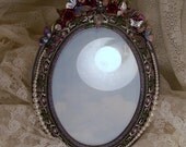 Embellished Picture Frame Vintage Jewelry Hand Painted Flowers, Butterflies and Dragonfly