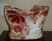 Small Applique Bunny Bag, Posie Rabbit, 13x11 inches, Wine, Salmon and Bronze, Custom Order