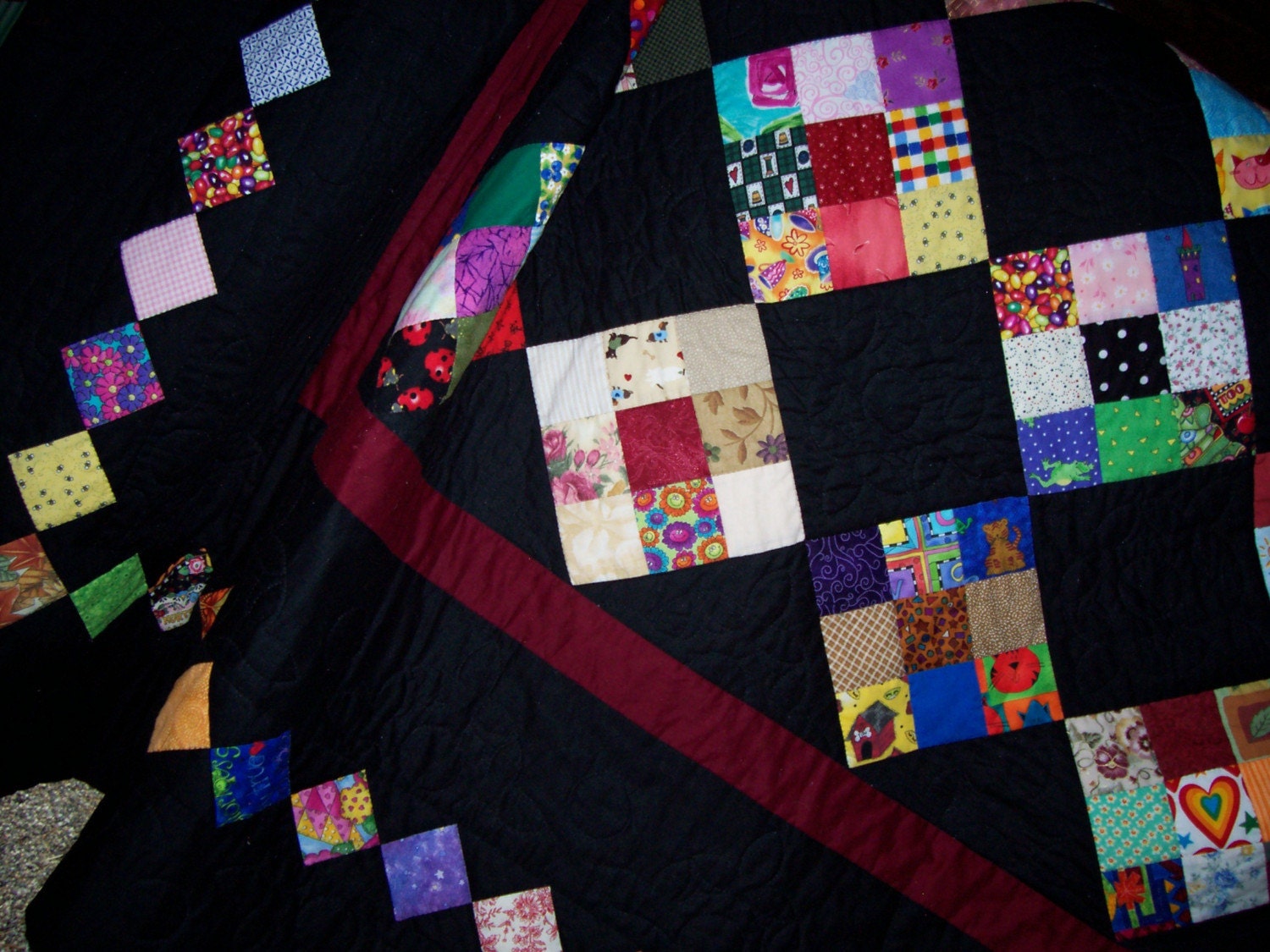 Made to Order Queen Size Bed Quilt, Hand Quilted, Memory Nine Patch, 2 Bonus Pillow Covers