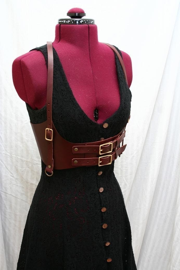 Jillian Burgundy Leather Underbust Harness Corset Belt Waist Cincher Steampunk