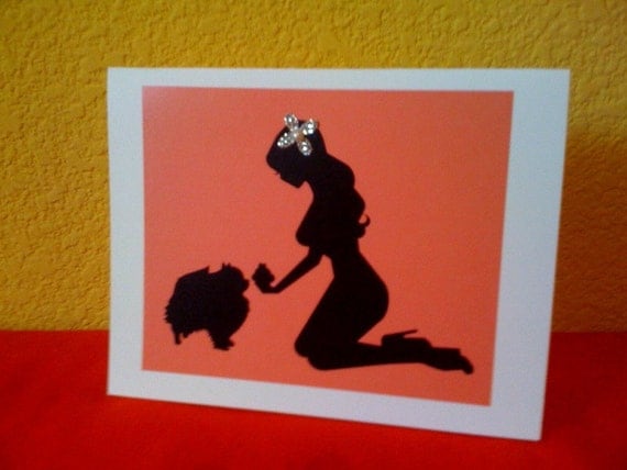 Pomeranian and Pin Up Silhouette Blank Note Card
