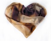 Hand painted silk scarf. Sands and Chocolate scarf. Heart silk scarf. Painting on silk by Dimo Balev OOAK - klaradar