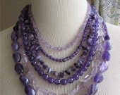 Purple Statement necklace Chunky Layered Beads Stones Multi Strand Lilac Violet Lavender Amethyst Dreams Necklace