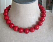 Cherry Red  Scarlet Chunky Beaded Necklace  "Mi Corazon" Marge