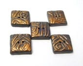 Handmade Square Buttons, Bronze Polymer Clay with Textured Pattern