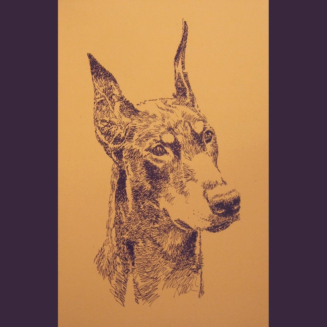 Doberman Pinscher - Artist Kline draws dog art using only words. Signed 11x17 Lithograph 78/500 PET Artist Adds Your Dogs Name Into Art Free