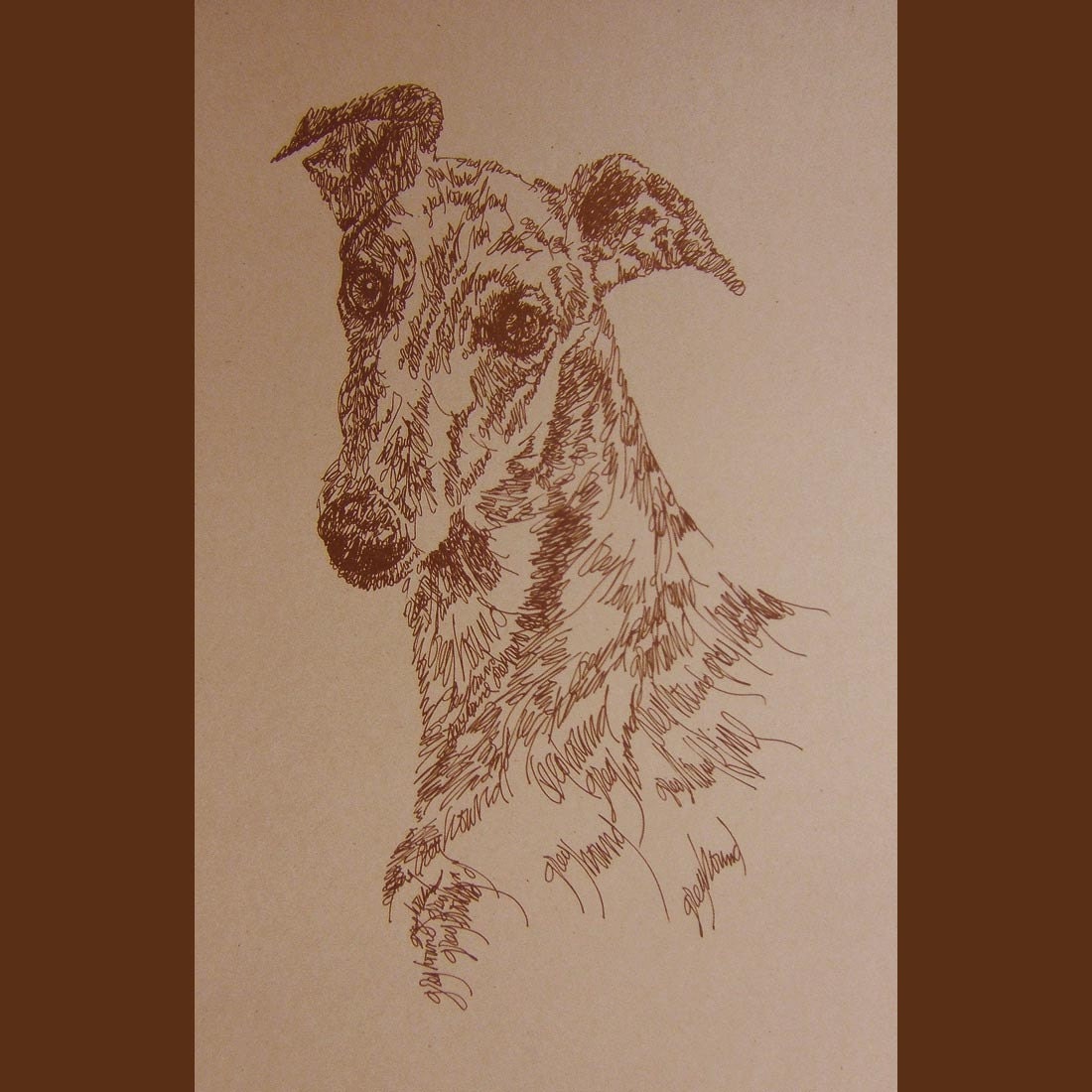 Greyhound FAWN - Artist Kline draws dog art using only words. Signed 11x17 Lithograph 93/500 Artist Will Add Your Dogs Name Into Art Free