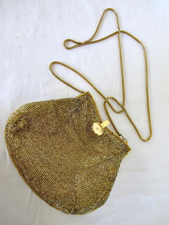 Carla Marchi Evening Bag, Vintage Gold Beaded Purse, Mid Century Fashion