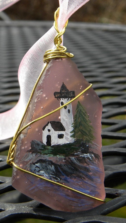 Pendant Glass Lighthouse Handpainted