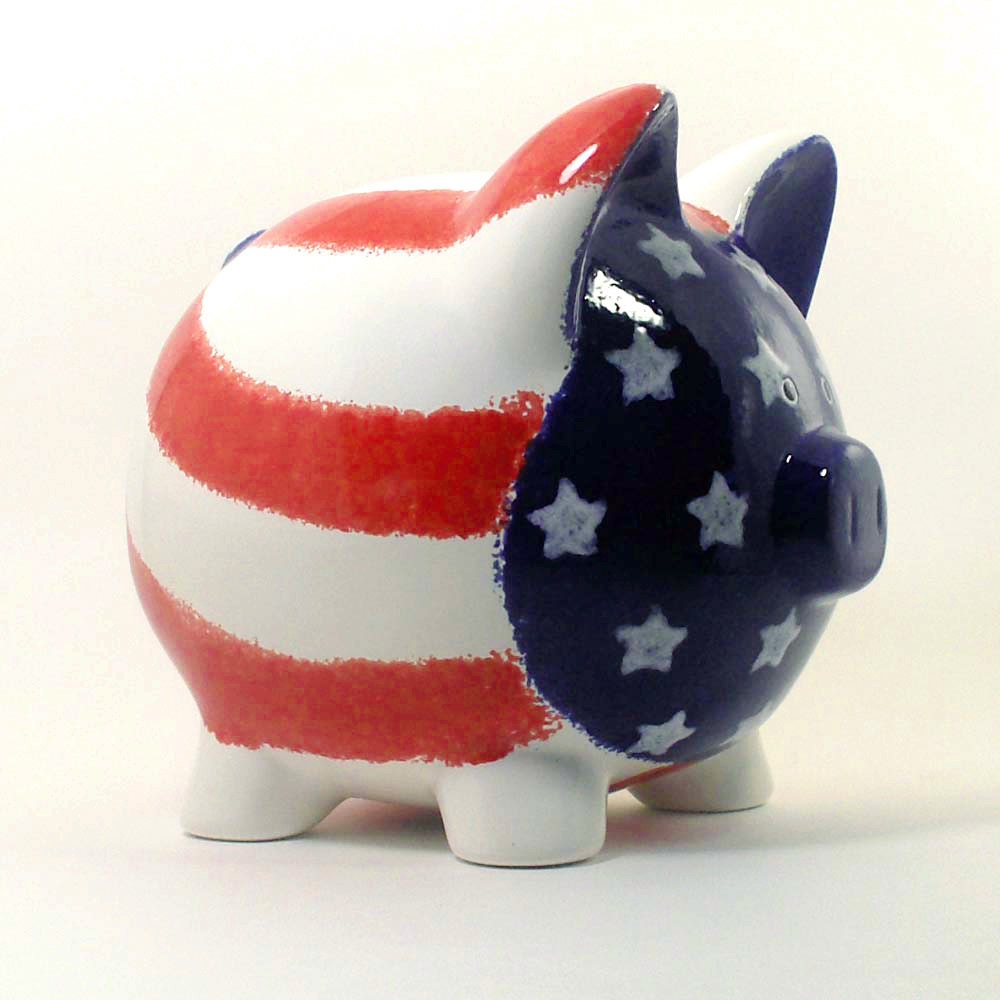Personalized Piggy Bank - Americana - Made in USA - with hole or NO hole in bottom s