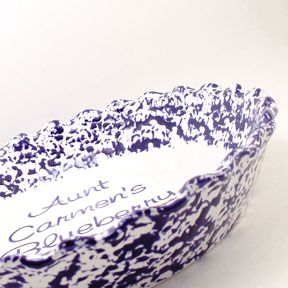 Personalized Pie Plate - Navy Blue Spongeware