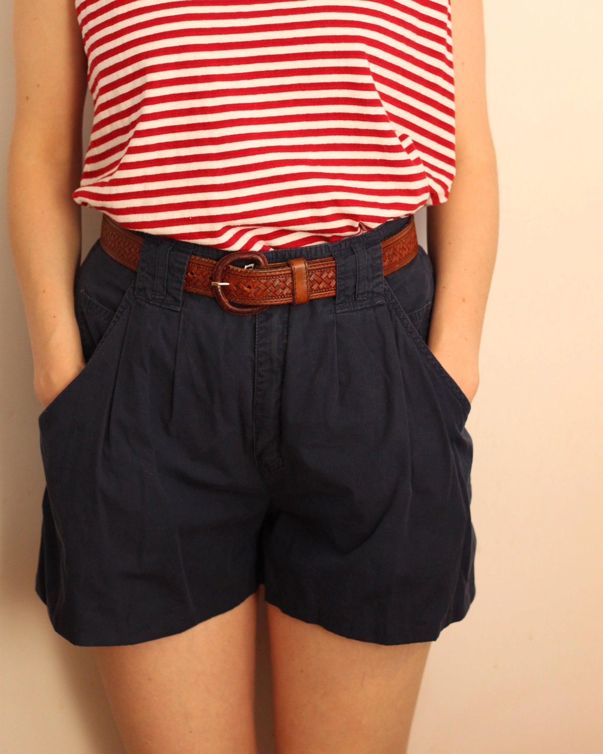 SALE// navy cotton pleated shorts