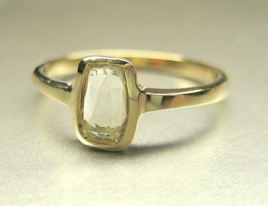 Reserved Listing for Marty. 14k yellow gold engagement ring, white rose cut sapphire.