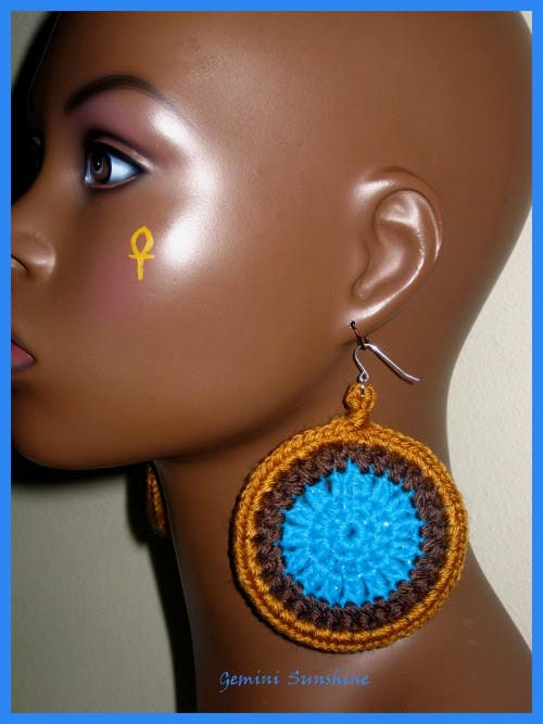 Turquoise Chocolate Honey Crochet  Earrings