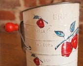 Large Vintage Red Apple Flour Sifter with Red Wooden Handles- Bromwells