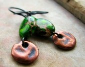 Jasper earrings copper dangle foliage green earthy rustic earrings - The Jungle