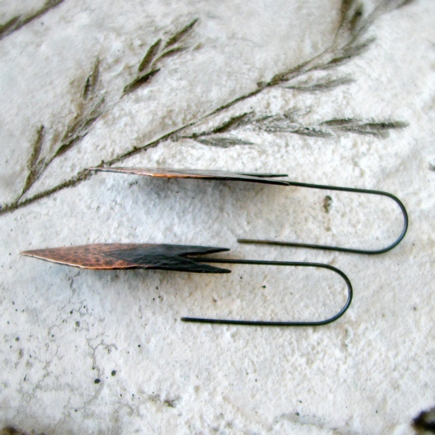 SALE 20% off Arrow earrings hammered copper earrings two-tone oxidized sterling silver tribal rustic modern - Huntress