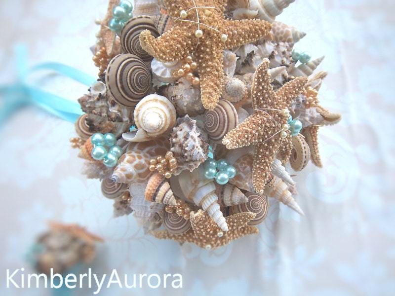 Made to Order Custom Details Bridal Bouquet of Shells (Sandy Sugar Style Aqua). FULL PAYMENT