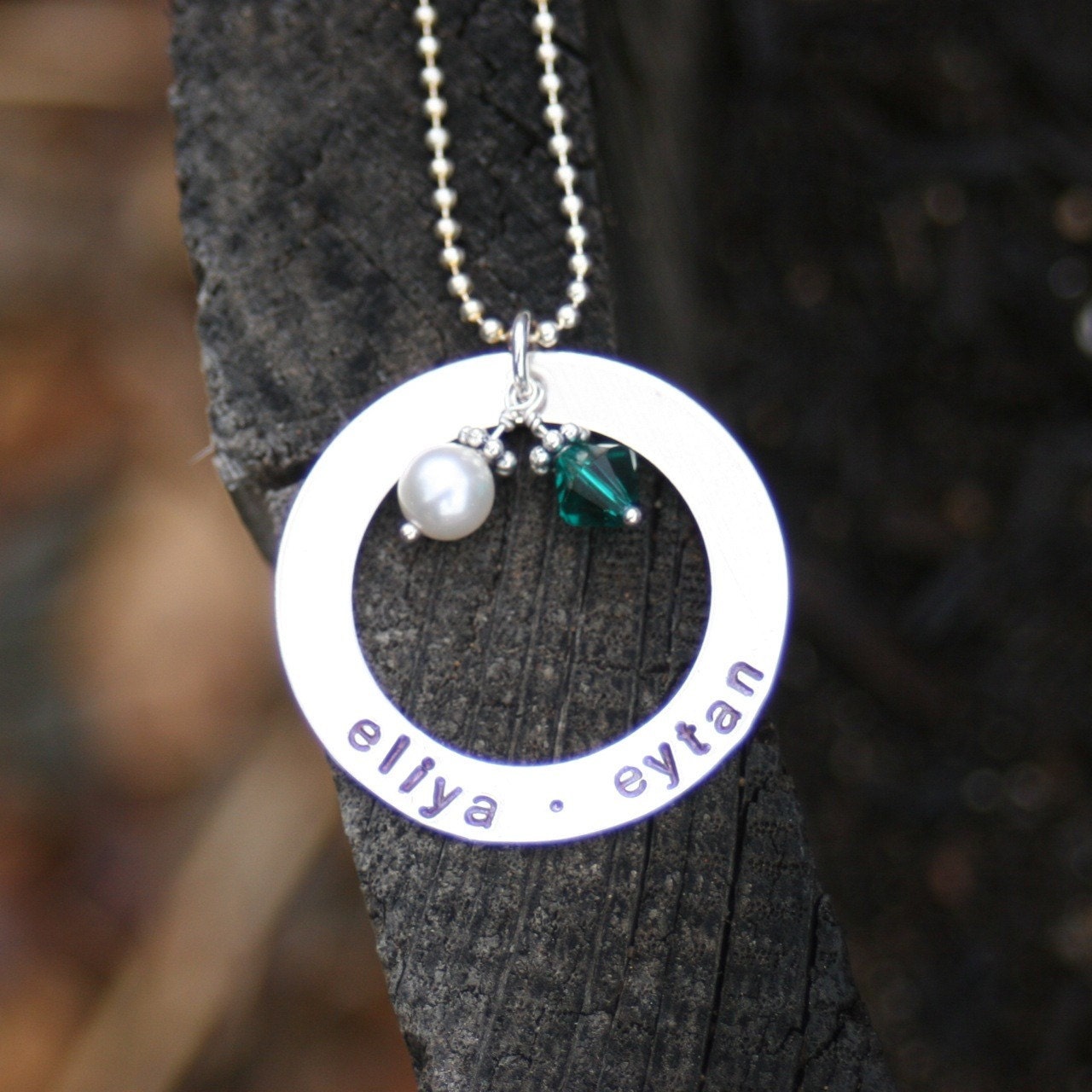 Round Washer Personalized Necklace with Birthstones