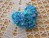 Beautiful Green / Blue Sequin Heart Shaped Pin