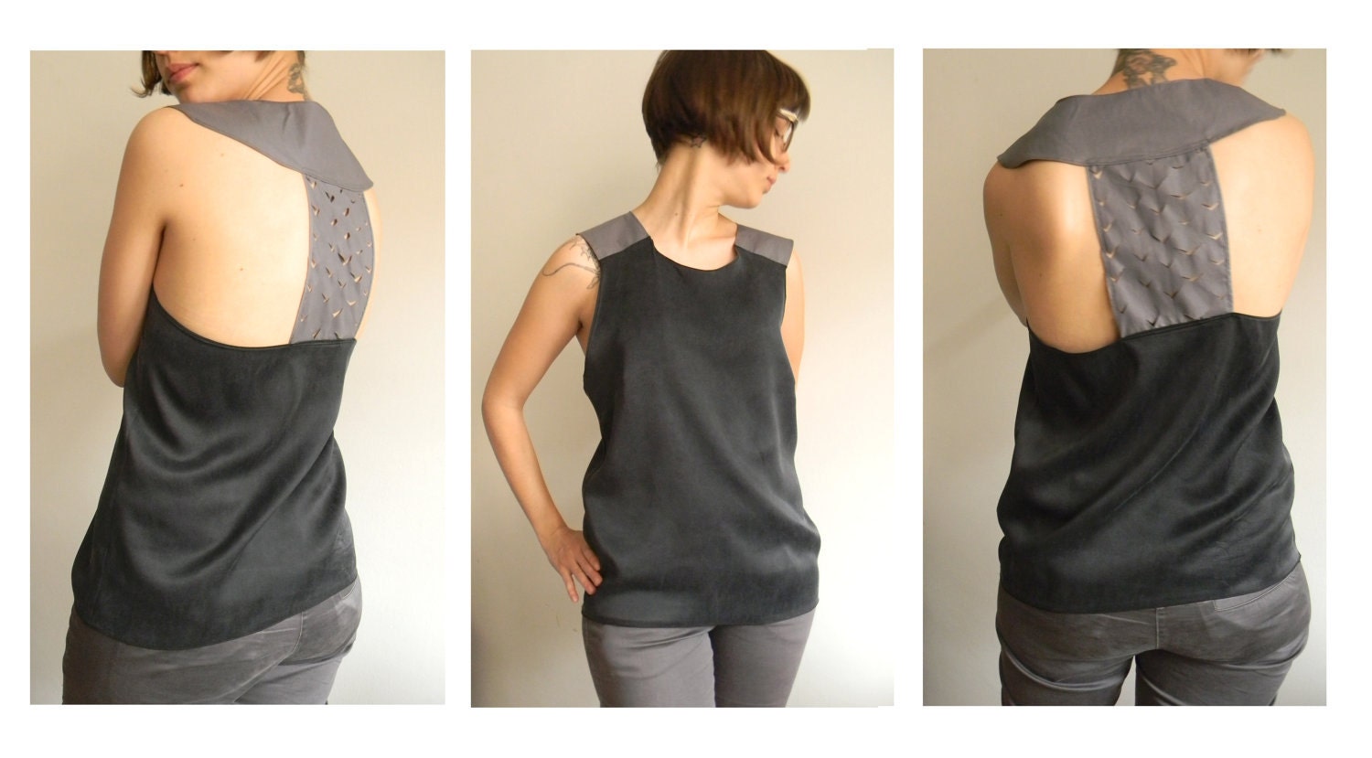 Flakes in White- washed silk and technical fabric tank, size XS to XL