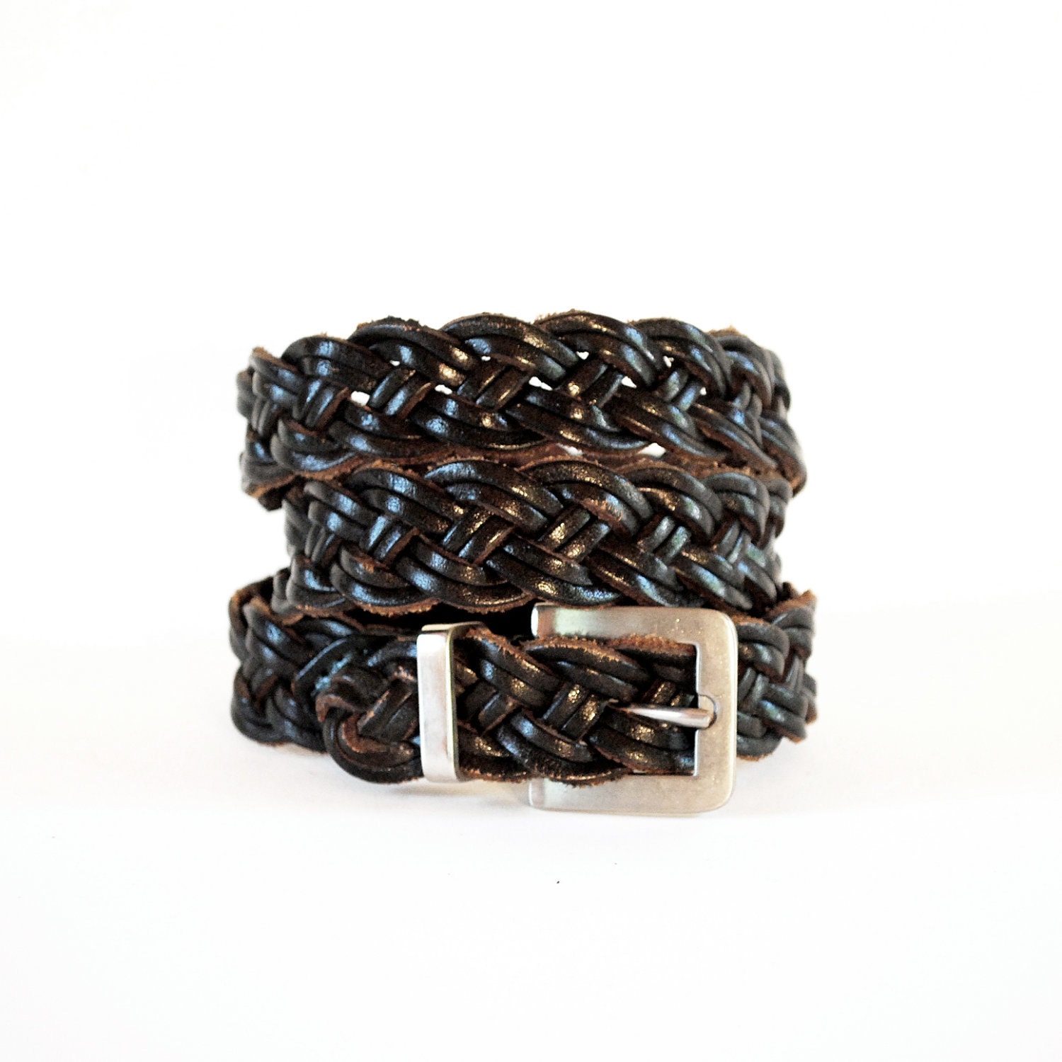 Twin Strip Braid Belt In Deep Chestnut Leather