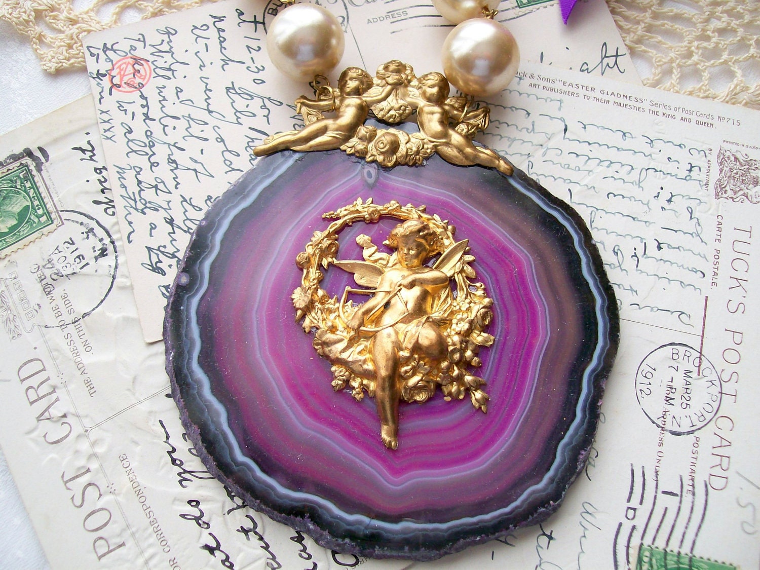 Amethyst  Geode Necklace Set - Angels - Bracelet - Agate - VeryCreativeCreation