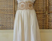SALE Vintage 70's 80's Halter Dress-Boho Hippie Embroidery-Natural Ivory Fabric-Smocking-Med