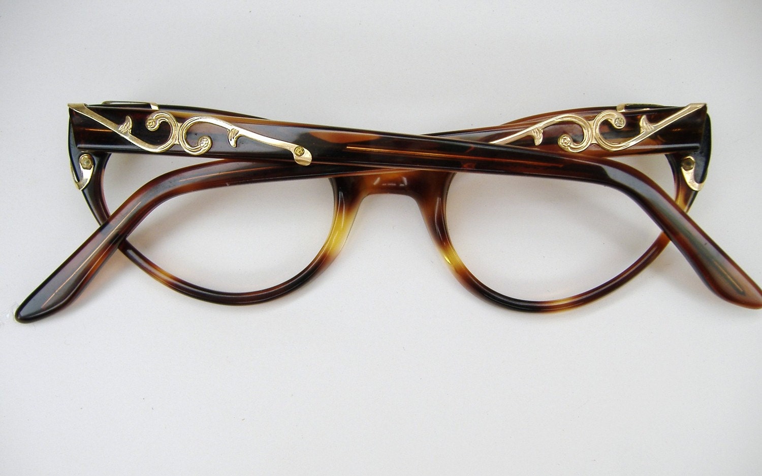 Vintage Womens 50s Tortoise Cat Eye Eyeglasses Harlequin Frame NOS